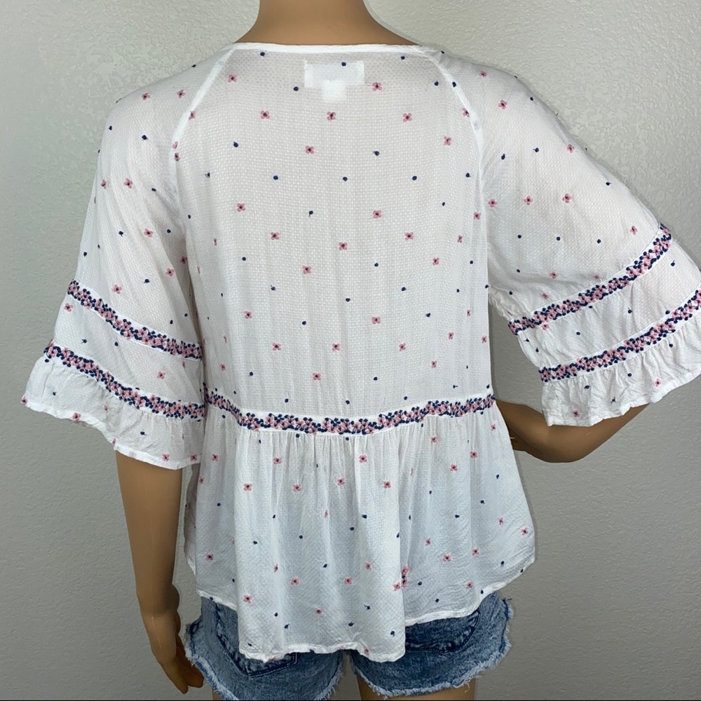 Anthro Velvet Graham Spencer Embroidered Ditzy Floral Babydoll Blouse Top - Picture 4 of 14